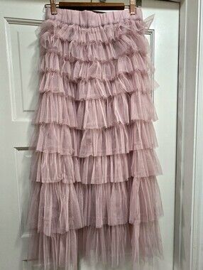 Tulle Tutu Chiffon Pink Maxi Tiered Skirt New!